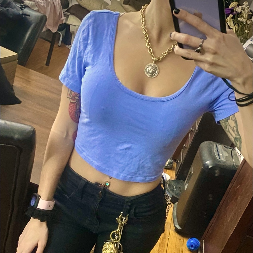 Pastel blue periwinkle lavender crop top small